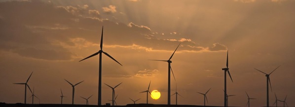 Wind farm at sunset